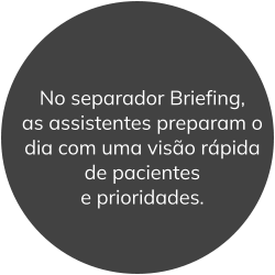 No separador Briefing, as assistentes preparam o dia com uma visão rápida de pacientes  e prioridades.
