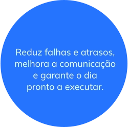 Reduz falhas e atrasos, melhora a comunicação e garante o dia pronto a executar.