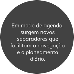 Em modo de agenda, surgem novos separadores que facilitam a navegação e o planeamento diário.